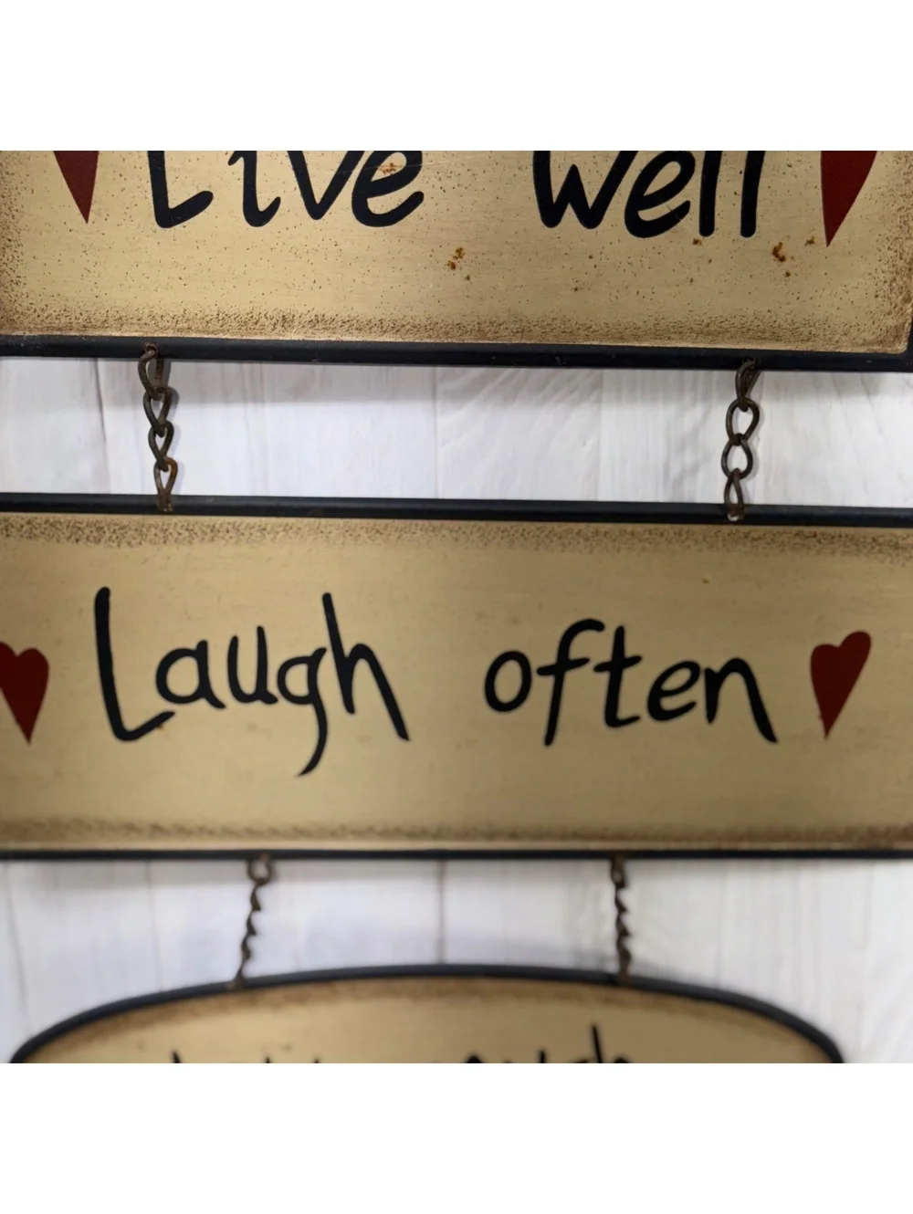 Primitive Country “Live Well Laugh Often Love Much” Hanging Wall Sign Hearts